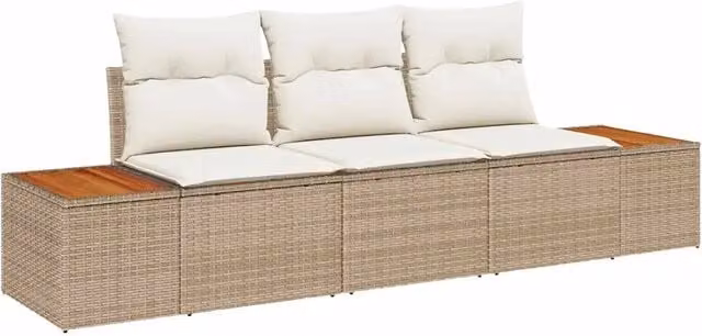 Set Divano da Giardino 3 pz | Set Salotto da Giardino beige e panna Poly Rattan