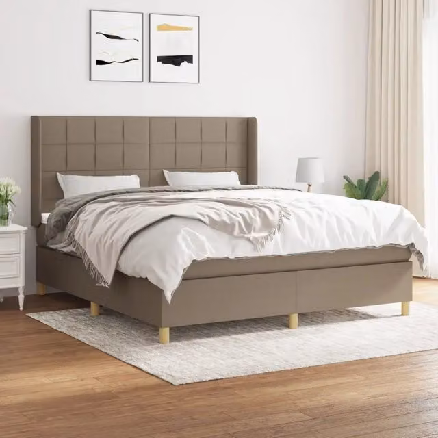 Letto Ibrido vidaXL con Giroletto a Molle e Materasso in Tessuto Beige e Bianco L/P/H: 160 x 200 x 25 cm