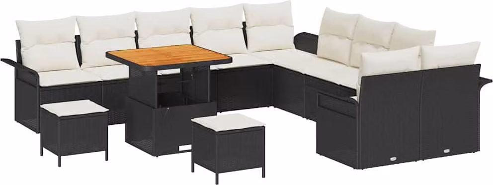 Set Divano da Giardino con cuscino 13 pcs Nero polyrattan