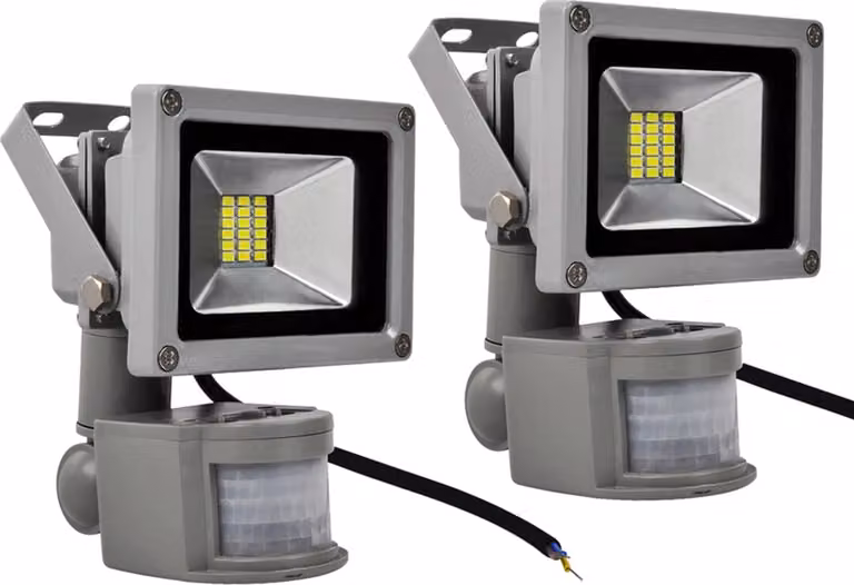 Greenmigo 2 faretti LED da 20 W + sensore di movimento, luce bianca fredda, illuminazione per oggetti, faretti da esterno, faretti da parete, proiettori, lampada da giardino, IP65, 85 V-265 V