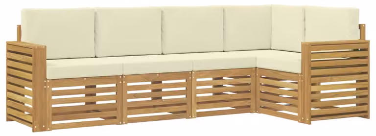 Set di divani da esterno, 5 pezzi, bianco e crema