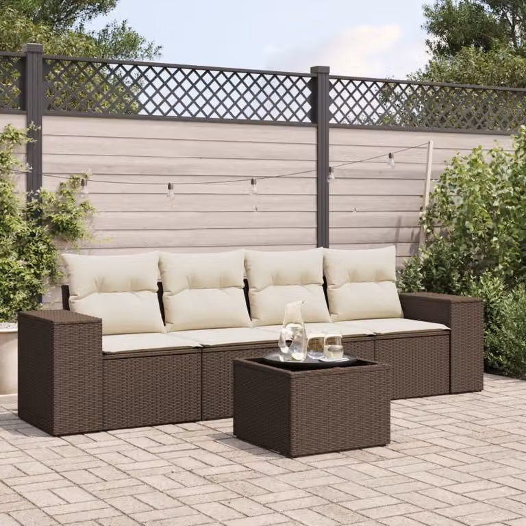 Maison Exclusive - Set Divano da Giardino 5 pz con Cuscini Marrone in Polyrattan