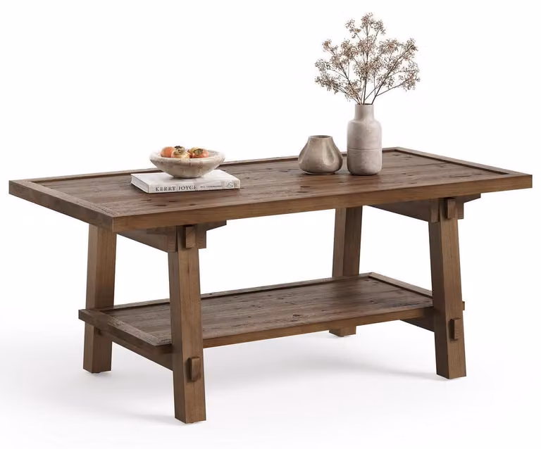 Tavolino rettangolare in legno, stile rustico, colore marrone, 120 cm