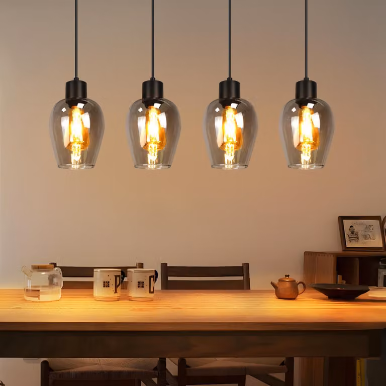ZMH Lampada a sospensione a 4 fiamme nero - lampada a sospensione E27 lampada a sospensione vintage in vetro per tavolo da pranzo sala da pranzo cucina isola hotel soggiorno senza fonte di luce