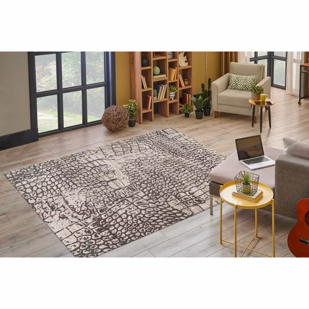 Tappeto moderno astratto Kendra Home in ciniglia grigio antracite e argento – 2