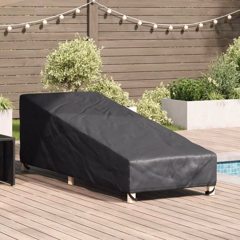 Copertura rettangolare per mobili da esterno vidaXL in poliestere nero L/P/H: 203 x 81 x 63 cm