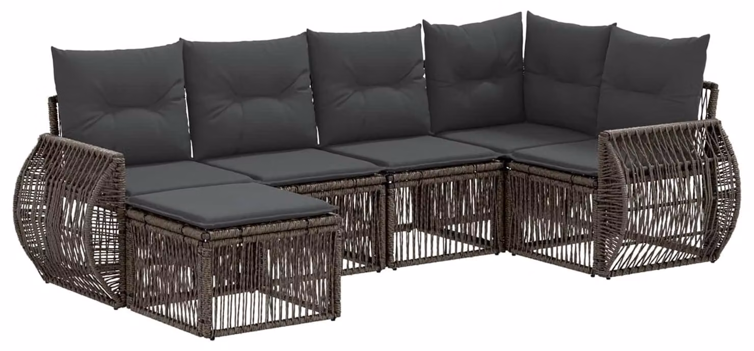 Set di divani da giardino, 6 pezzi, grigio e grigio scuro, in rattan sintetico