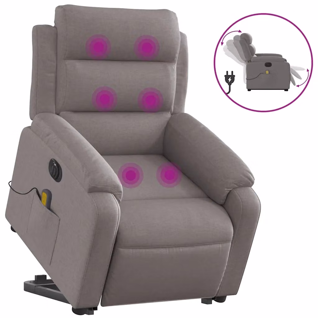 vidaXL Poltrona Alzapersona Elettrica con Massaggio in Tessuto Beige e Grigio – 2