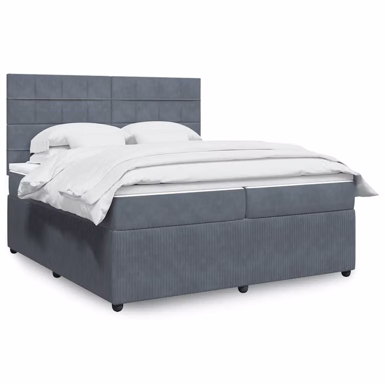 Giroletto a molle con materasso ibrido vidaXL in velluto grigio scuro 200x200 cm
