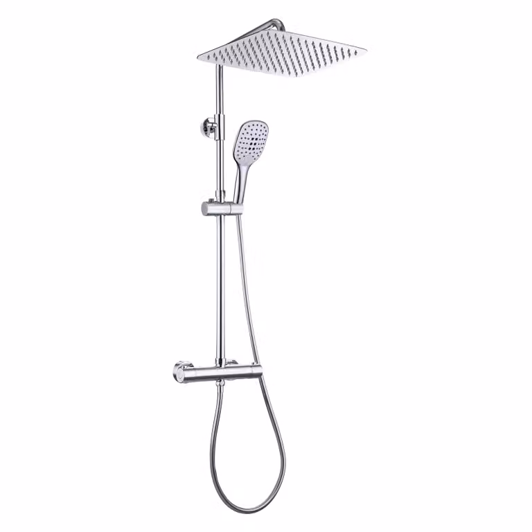 JOHO Colonna Rubinetto Termostato Fori Muro Regolabili, Asta Acciaio Inox Set Doccia a Pioggia Miscelatore Doccetta Soffione Doccia 35x25cm Cromo