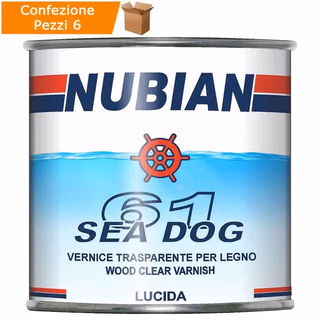 Multipack da 6 pezzi di vernice flatting Sea Dog 61 per legno, monocomponente lucida, trasparente, 750 ml per flacone