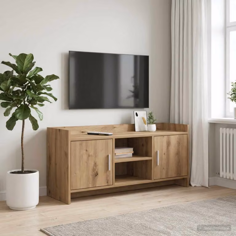 Mobile TV vidaXL moderno in rovere e metallo, colore marrone, L 102 cm x P 33 cm x H 47 cm