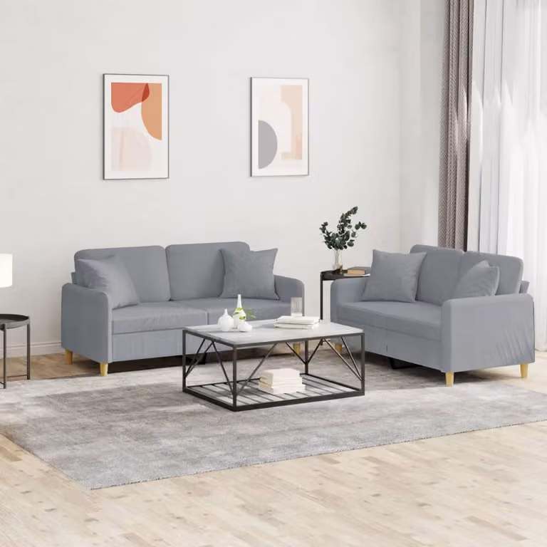 Maison Exclusive - Set divano a 2 posti con cuscini in tessuto grigio chiaro
