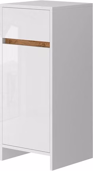 Mobiletto Vicco Detmold per bagno Bianco lucido e Rovere con anta e cassetto L/P/H: 35 x 35 x 82 cm – 1