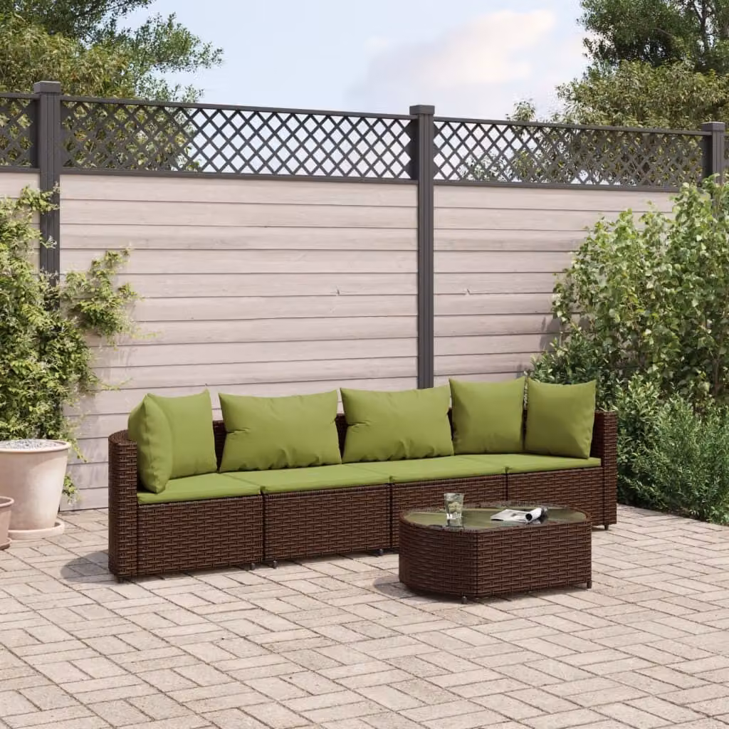 Maison Exclusive - Set Divano da Giardino 5 pz con Cuscini Marrone in Polyrattan