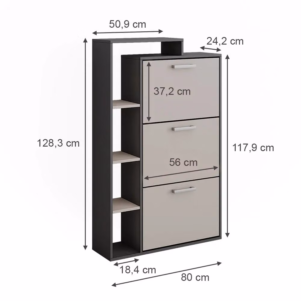Scarpiera Orlando Vicco Antracite e Grigio L: 80 cm, H: 128.3 cm, P: 24.2 cm – 2