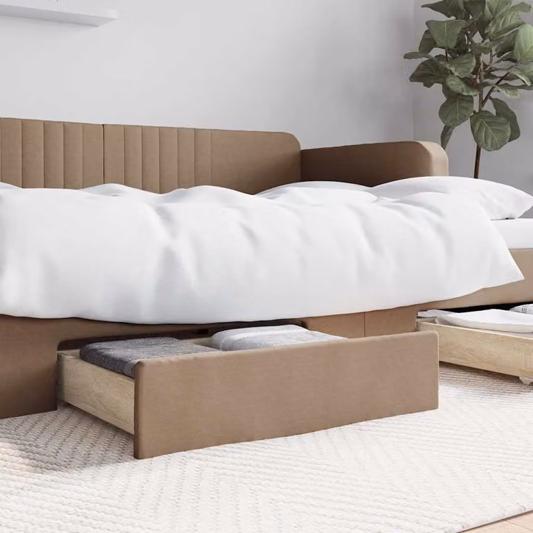 Set di 2 cassetti da letto vidaXL in legno multistrato e similpelle colore cappuccino e beige