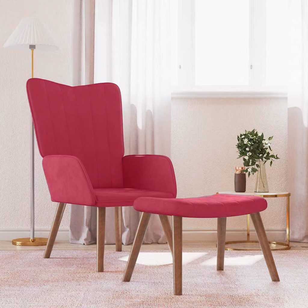 vidaXL Poltrona Relax con Poggiapiedi in Velluto Rosso