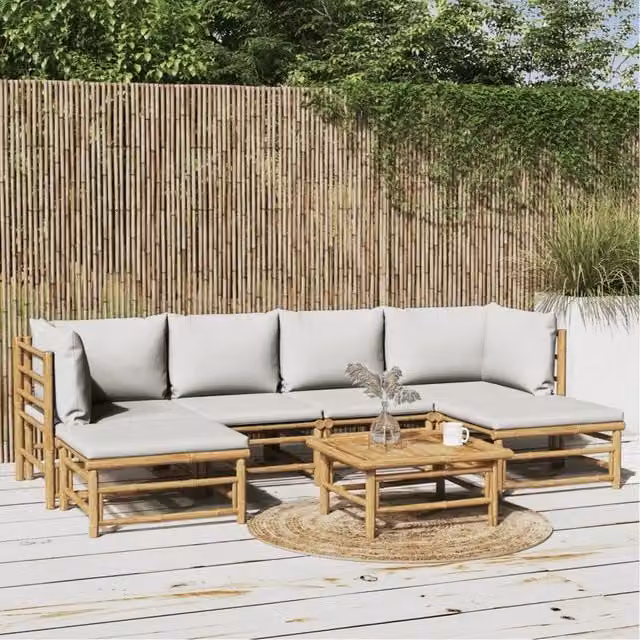 Set Salotto da Giardino 7pz con Cuscini Grigio Chiaro Bambù 3155101