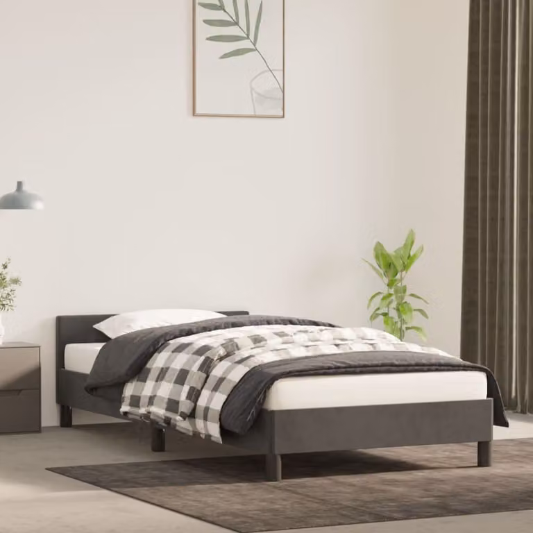 The Living Store Struttura letto con testiera grigio scuro 90x200 cm in velluto