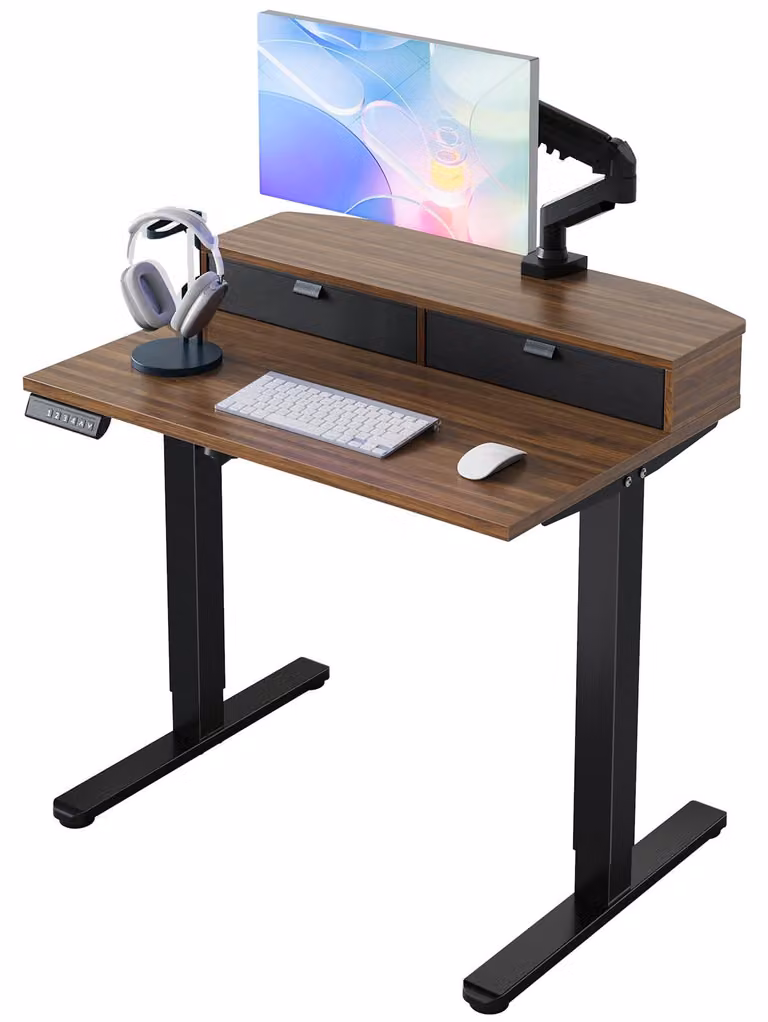 Scrivania regolabile in altezza, elettrica, dimensioni 80 x 53 cm, con 2 cassetti, realizzata in acciaio legato