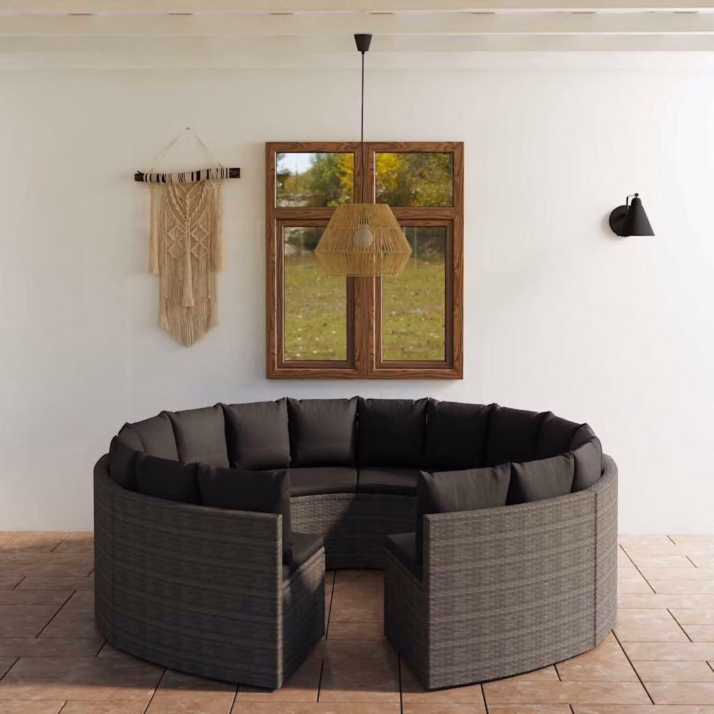 vidaXL Set Divani da Giardino 8 pz in Polyrattan Grigio con Cuscini e Struttura in Acciaio – 1