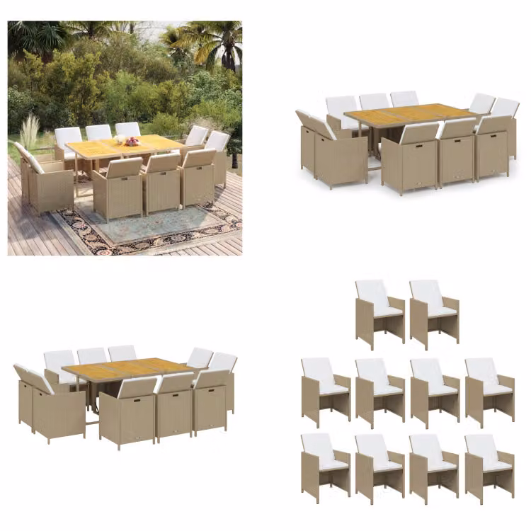 vidaXL set da pranzo da giardino 11 pezzi con cuscini in poly rattan beige - Set da pranzo da giardino - Set da pranzo da giardino - Set da pranzo in poly rattan - Set da pranzo da esterno