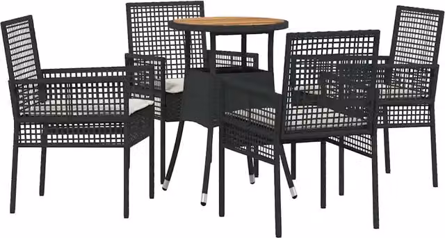 Set da Pranzo per Giardino 5 pz | Set Salotto da Giardino Nero polyrattan