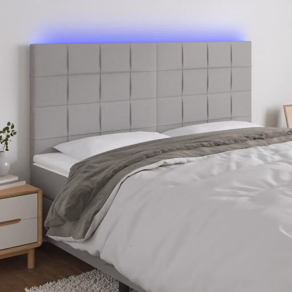 Testata del letto con illuminazione LED e porta di ricarica USB in tessuto grigio chiaro L: 200 cm, P: 5 cm, H: 118/128 cm – 2