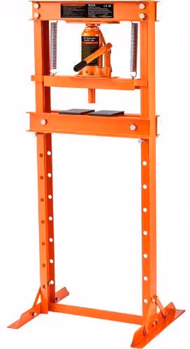 VEVOR Pressa Idraulica da Officina a Pavimento in Acciaio al Carbonio Arancione, Forza di Pressatura 12 Tonnellate, Altezza Regolabile tra 40 e 705 mm