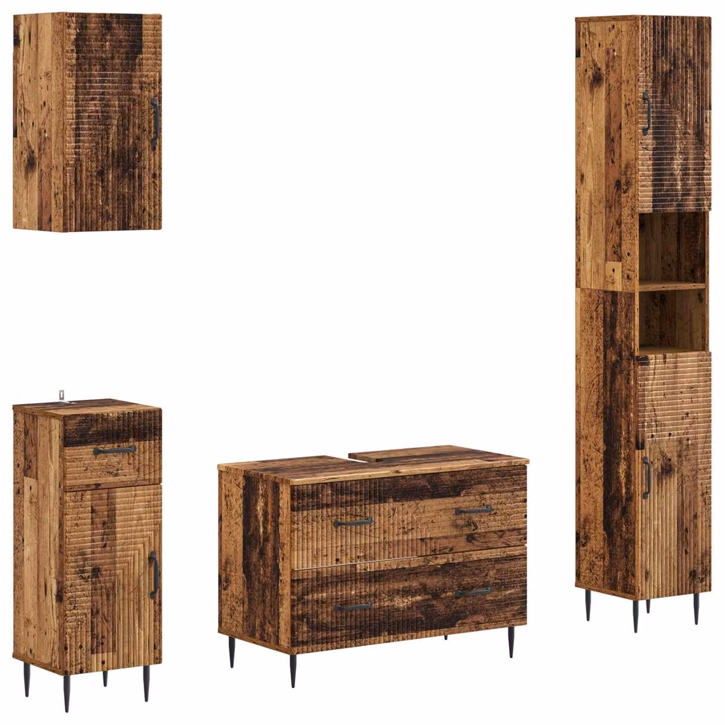 Set di 4 mobili da bagno in legno riciclato "HAARLEM", realizzati in materiale composito di legno