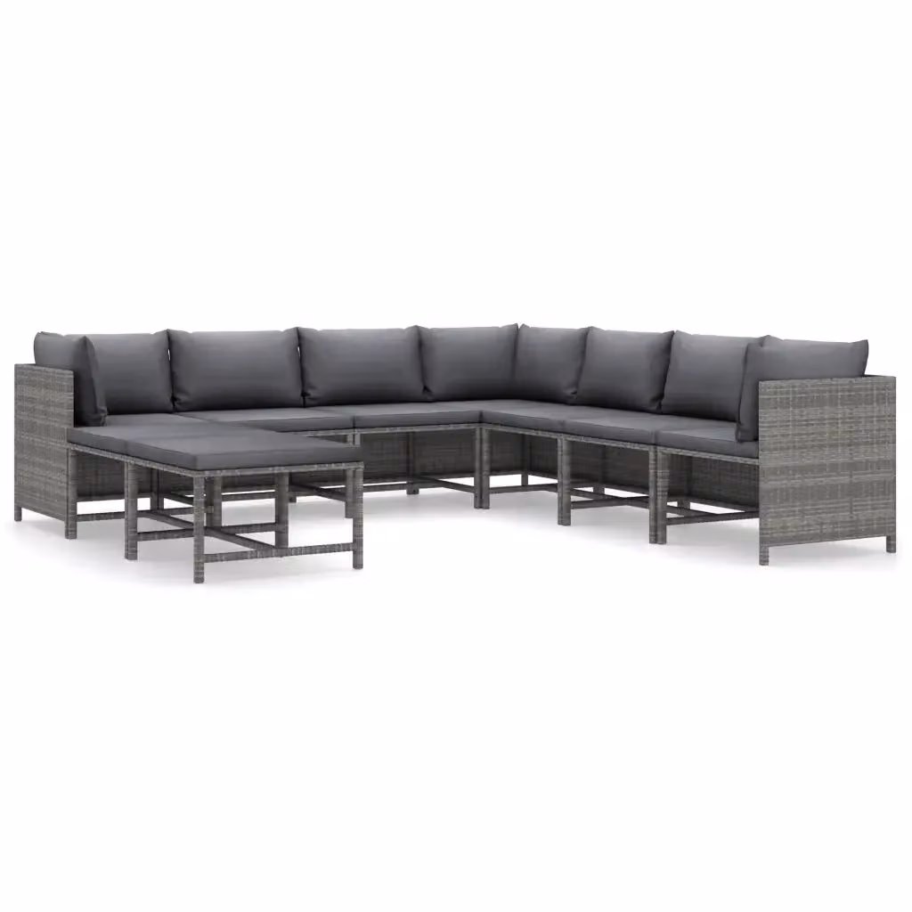 vidaXL Set Divani da Giardino 9 pz a Forma a U in Polyrattan Grigio Antracite con Cuscini e Ottoman – 2