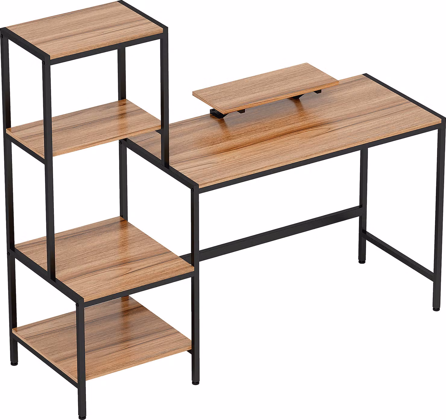 Scrivania per computer con supporto per monitor e supporto per CPU, scrivania da ufficio con ripiano per stampante, scrivania per PC con 4 ripiani, 150 x 48 x 125 cm, marrone,