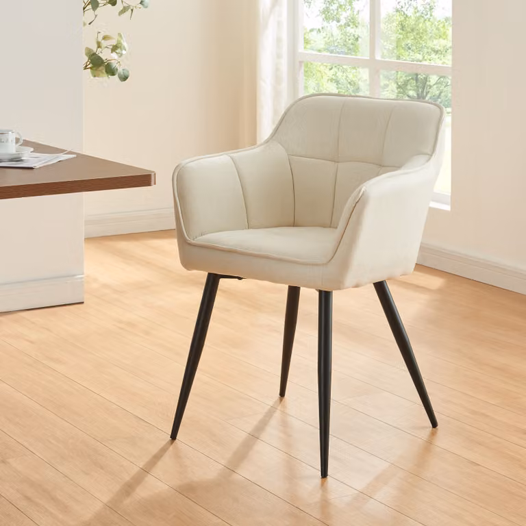 Sedia da pranzo 'Birmingham' con braccioli imbottiti gambe in acciaio beige