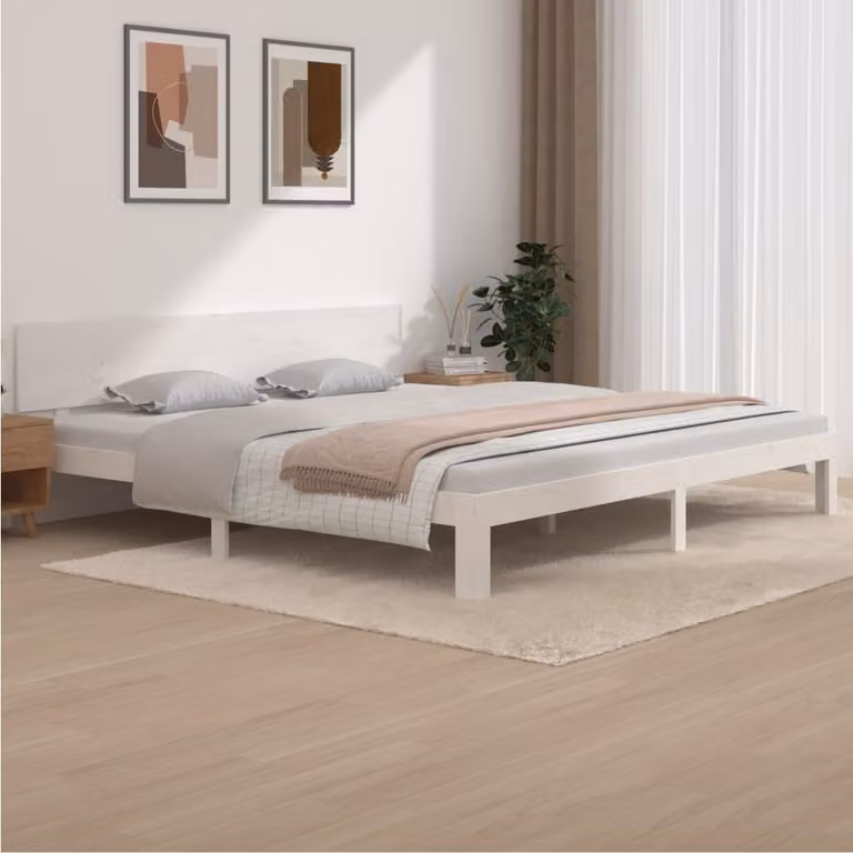The Living Store Letto in legno massiccio di pino bianco 200x200 cm