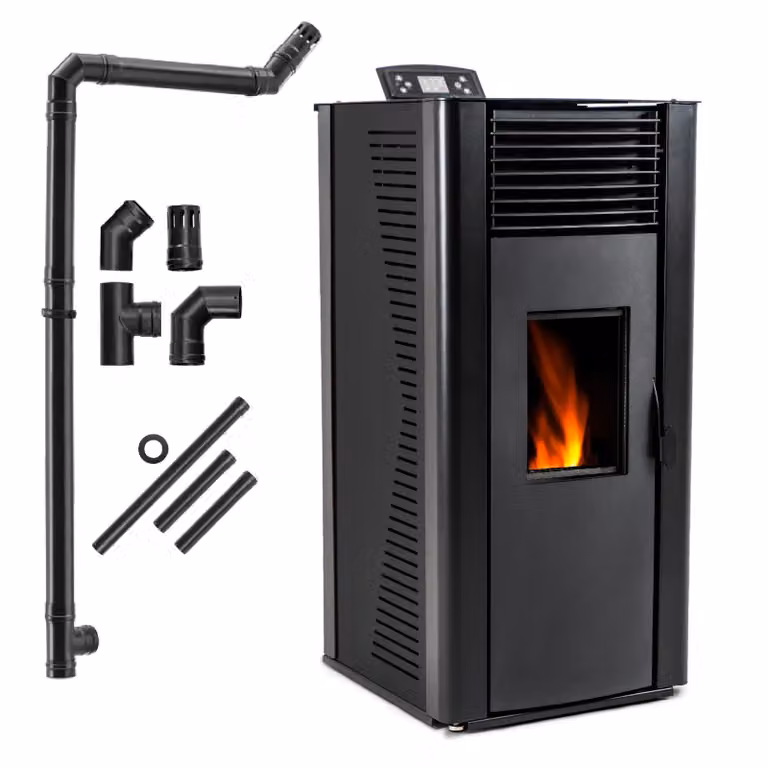 Stufa a pellet con scambiatore ad acqua - THUNDER - VAYNE-BLACK 12 kW - WiFi, serbatoio 25 kg, riscaldamento centralizzato, fino a 120 m²