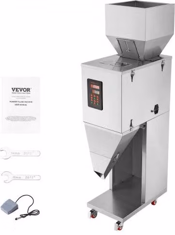 Riempitrice Automatica VEVOR in Acciaio Inox Argento per Granuli e Semi da 20-3000g con Pedale