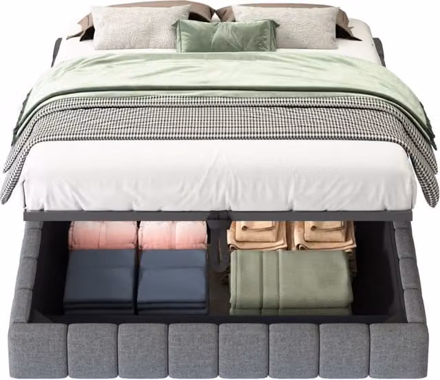 Letto matrimoniale 140x200 cm con contenitore idraulico; LED e struttura in metallo; grigio