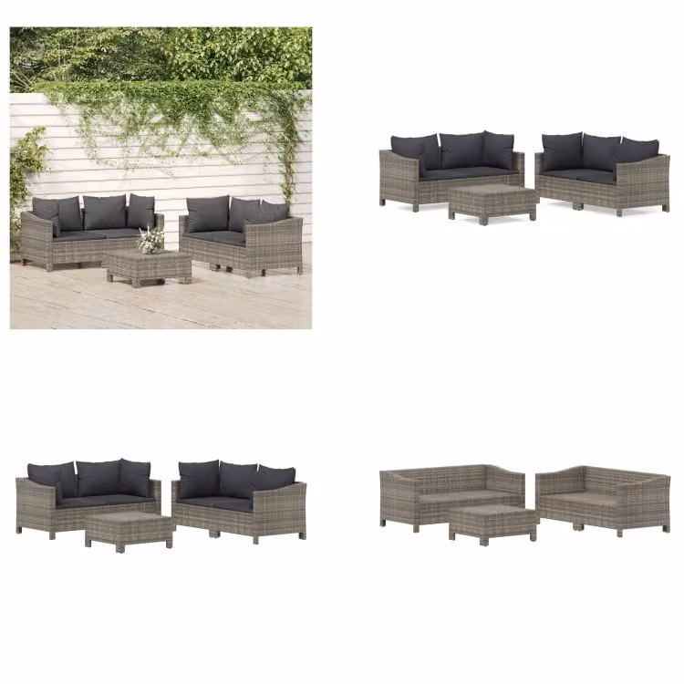 vidaXL Set salotto da giardino 5 pezzi con cuscini in poly rattan grigio - Set salotto da giardino - Set salotto da giardino - Set arredamento da giardino