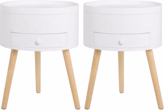 Set di 2 Comodini da Notte con Prese - Comodino/Biblioteca - Per Camera da Letto & Salotto - MDF e Legno - Bianco - 38x38x50 cm