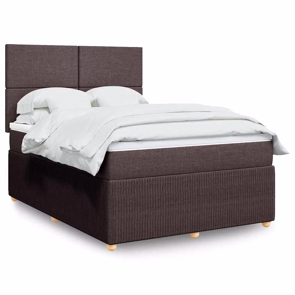 vidaXL Giroletto a Molle con Materasso Ibrido in Tessuto Marrone e Bianco L/P/H: 190 x 140 x 150,5 cm