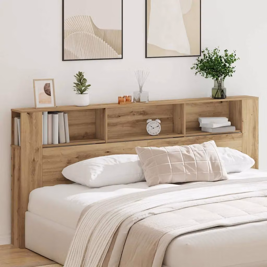 Testata del letto moderna vidaXL in legno ingegnerizzato marrone con ripiano integrato L: 220 cm, H: 102,5 cm, P: 26,65 cm