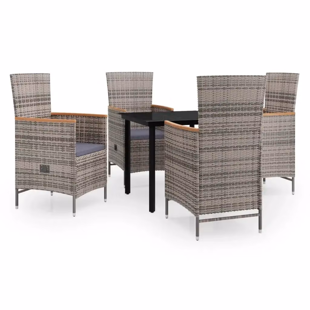 Set da pranzo da giardino vidaXL in polyrattan con tavolo in vetro e acacia, 5 pezzi, nero e grigio – 2