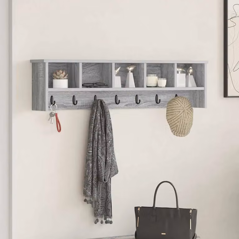 vidaXL Appendiabiti a muro moderno in MDF Grigio con pannello posteriore L: 100 cm, P: 16 cm, H: 26 cm
