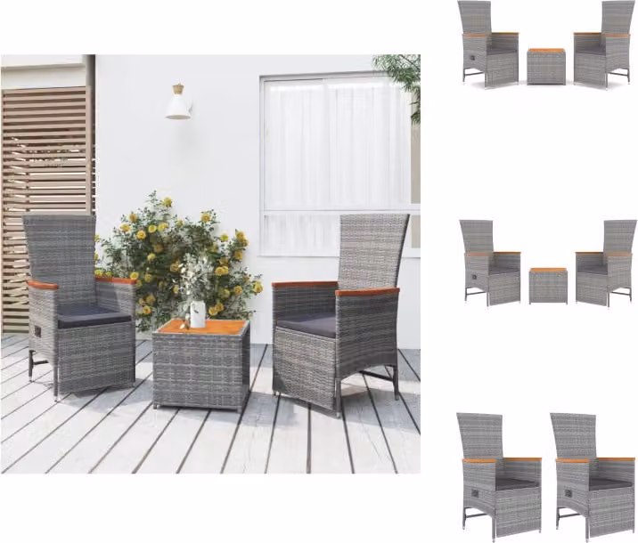 vidaXL Set 3 pezzi da giardino in poly rattan grigio e legno massiccio di acacia - Set di mobili da giardino