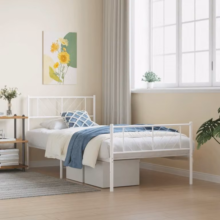The Living Store Struttura letto con testiera e pediera in metallo bianco 100x200 cm