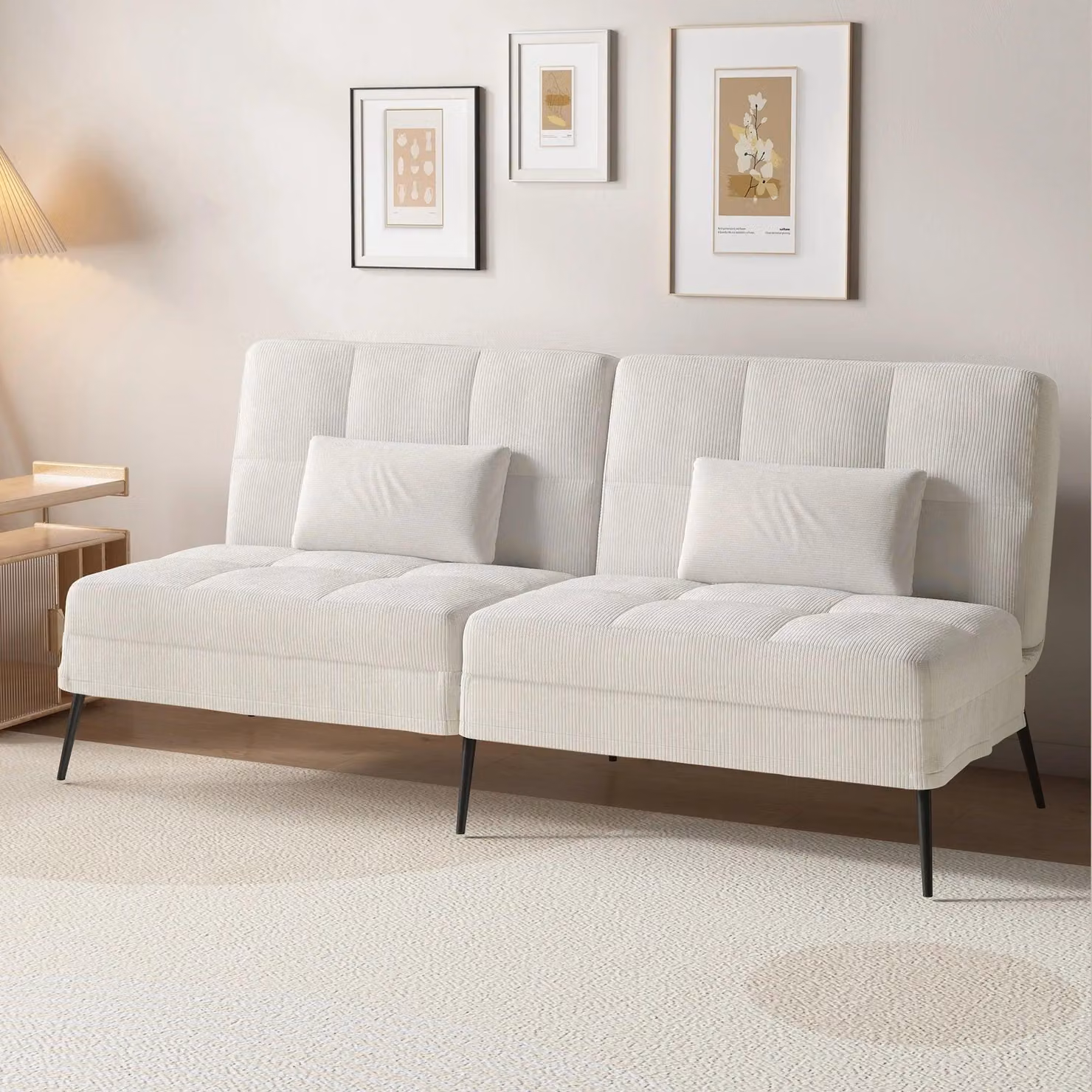 Divano angolare con funzione letto - Divano a 3 posti - Divano letto - Divano lounge - Schienale regolabile - Tessuto in velluto di cotone