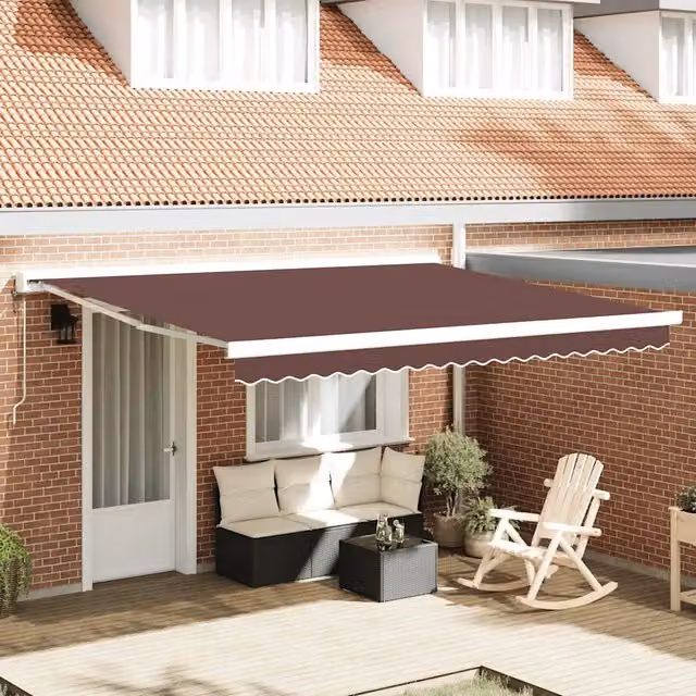 Tenda da Sole Retrattile Automatica VIDAXL con Motore, L: 400 cm, P: 300 cm, Colore Marrone e Bianco, Bracci Pieghevoli in Alluminio e Tessuto in Poliestere