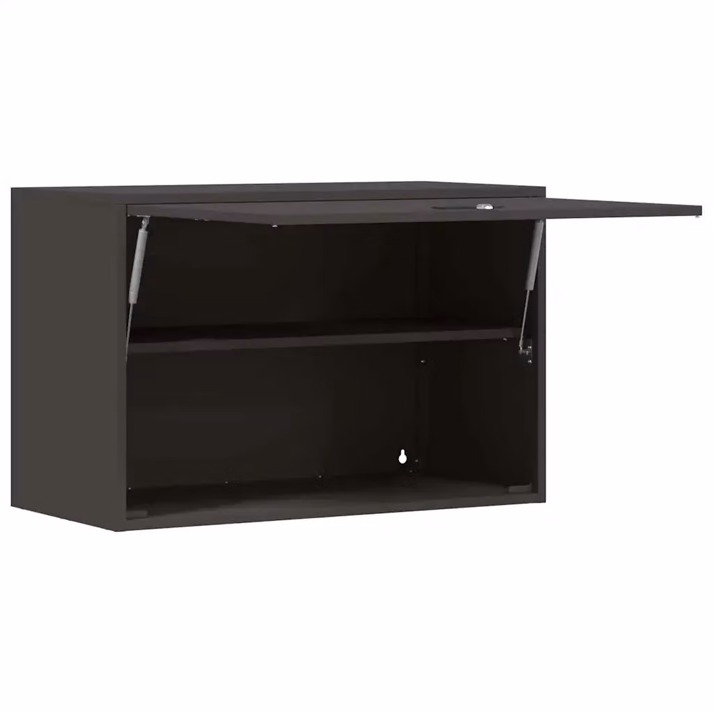 Armadio da parete moderno HELLOSHOP26 in metallo nero opaco con ante a battente, serratura e ripiani interni, L: 80 cm, P: 40 cm, H: 40 cm – 2