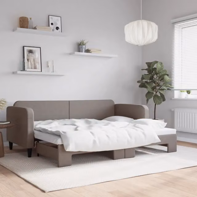 Divano Letto con Letto Estraibile-Sofa Letto-Daybed Tortora 80x200 cm Tessuto 251387